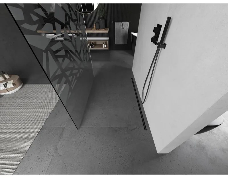 Mexen Kioto, sprchová zástena Walk-In 130 x 200 cm, 8mm číre sklo biely vzor, grafitový profil, 800-130-002-66-85