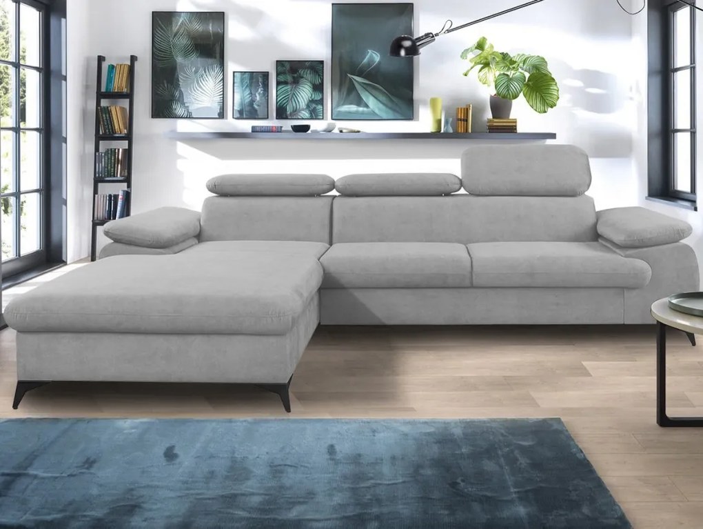 Rohová sedacia súprava Scala, svetlo šedá látka, ľavý roh