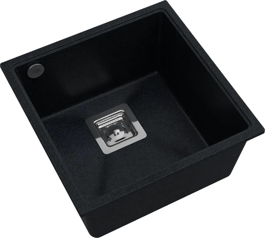 Sink Quality Argon 50, kuchynský granitový drez 420x420x225 mm + chrómový sifón, čierna škvrnitá-Brocade, SKQ-ARG.B.1KBO.50.X