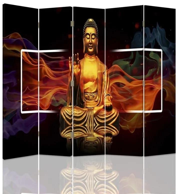 Ozdobný paraván Buddha Zlatá abstrakce - 180x170 cm, päťdielny, klasický paraván