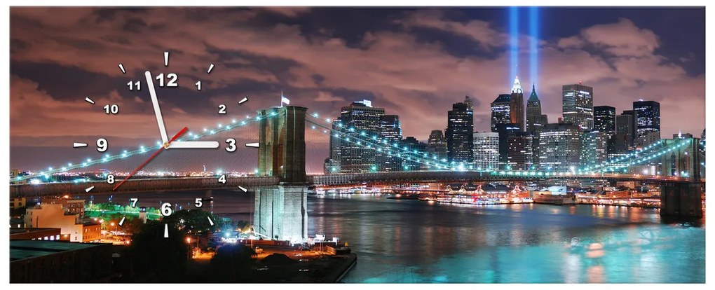 Gario Obraz s hodinami Panoráma Manhattanu Rozmery: 100 x 40 cm