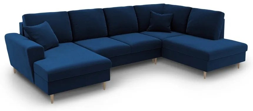 Modrá zamatová rozkladacia/s úložným priestorom rohová pohovka (pravý roh/do "U") Kyoto – Cosmopolitan Design