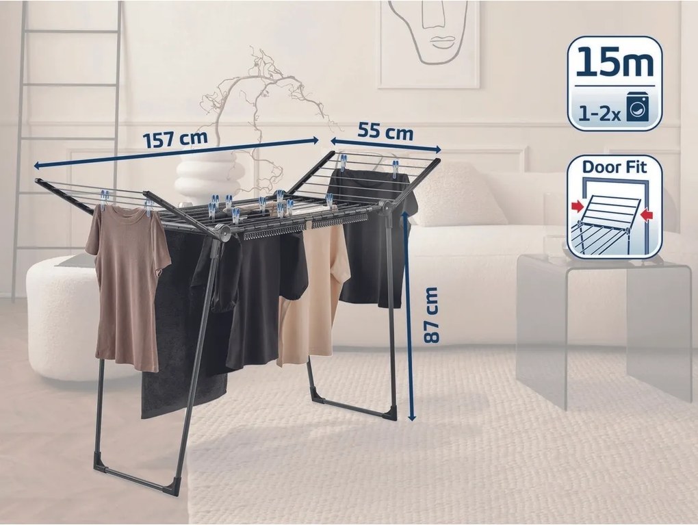 Leifheit Sušiak na bielizeň Pegasus 150 Solid Slim Black 81690