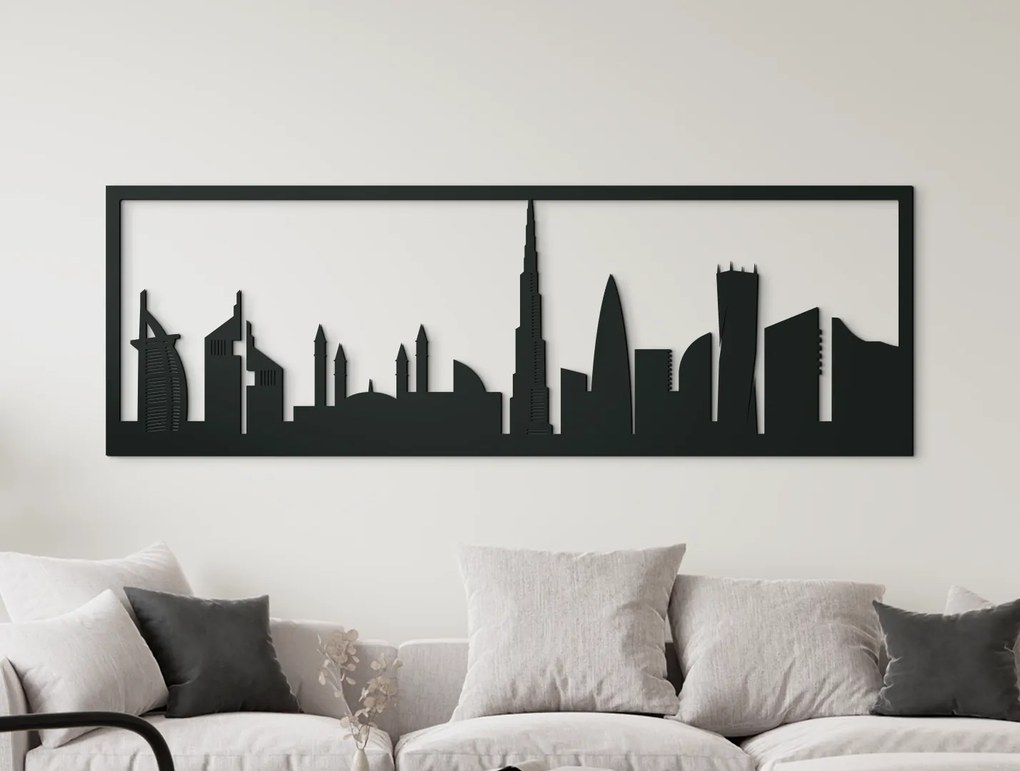 drevko Obraz Dubaj panoráma Rozmer obrazu: 29,5 x 89 cm, Farba dekorácie: Čierna