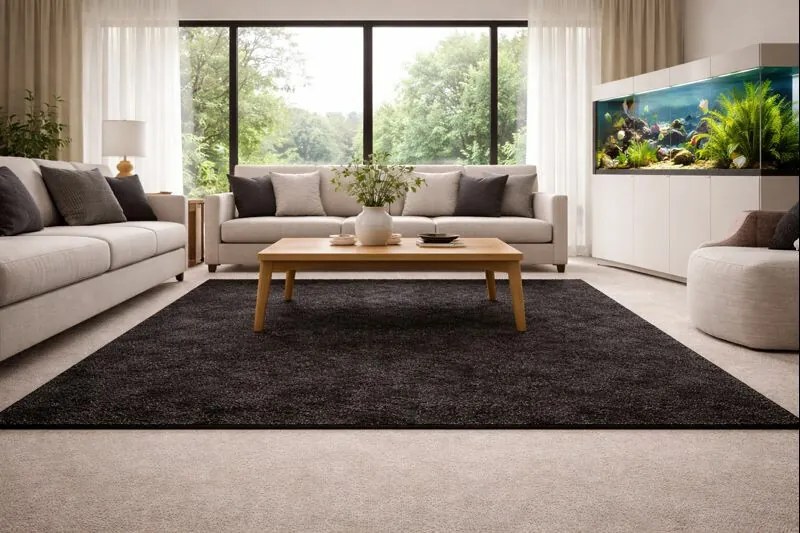 Kusový koberec Eton čierny 78 štvorec, 400x400, čierna, chodba / predsieň, Vopi