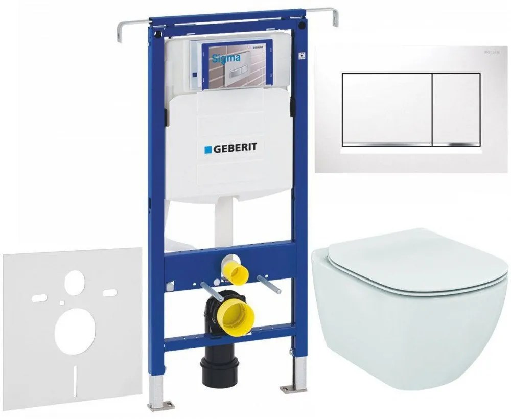 GEBERIT Duofix Special súprava 5v1 - inštalačný modul, závesné WC AquaBlade a Softclose Slim sedátko IDEAL STANDARD Tesi, tlačítko Sigma30, 115.883.KJ.1 (biela/lesklý chróm/biela), 111.355.00.5 NU5