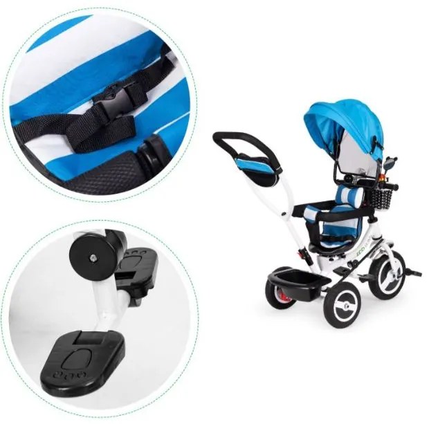ECOTOYS Detská trojkolka s rotačným sedadlom Blue