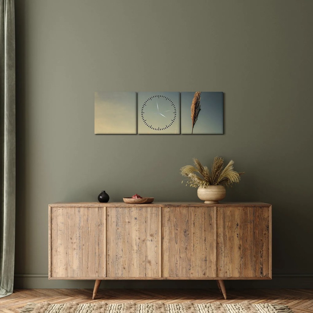 Obraz s trávou (s hodinami) (90x30 cm)