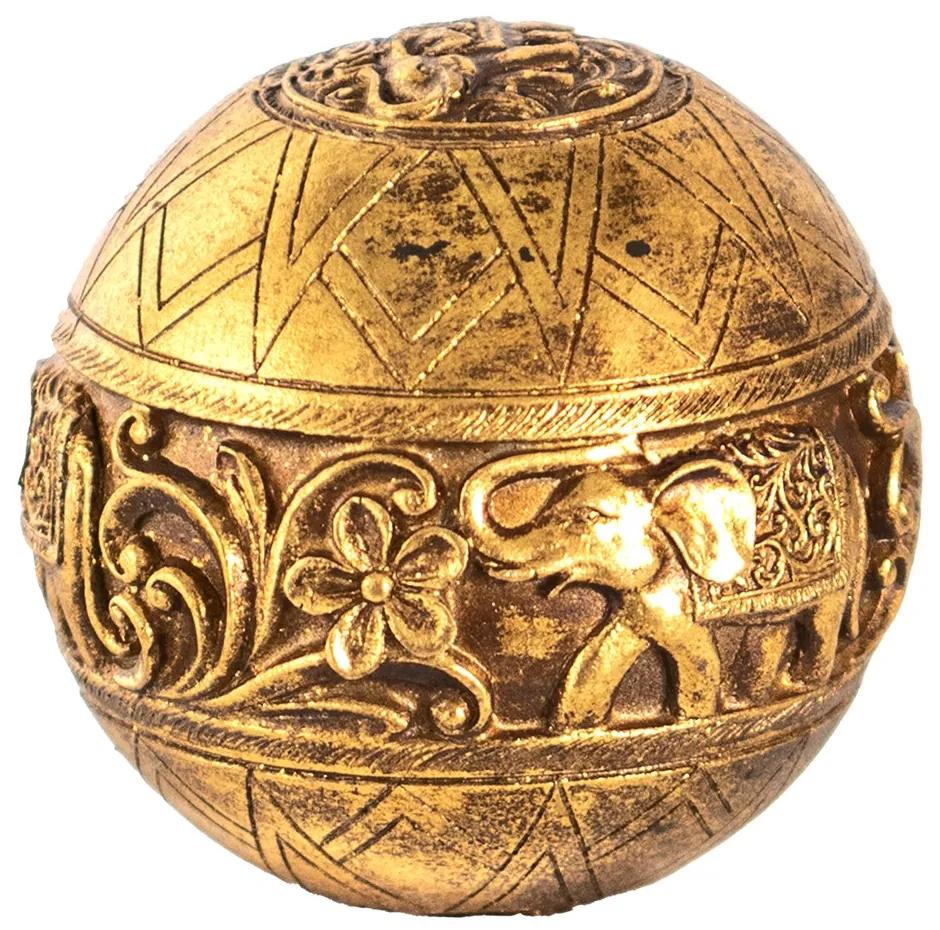 Zlatá antik dekorácia gule s kvetmi a slonmi - Ø 10 cm