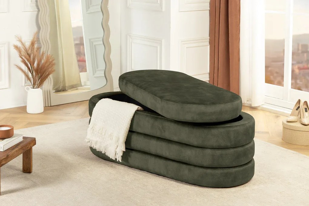 Dizajnová lavica s úložným priestorom GREEN VELVET 115 cm – štýlová lavica