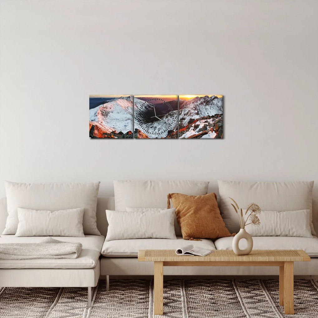 Obraz - Zimná horská panoráma (s hodinami) (90x30 cm)
