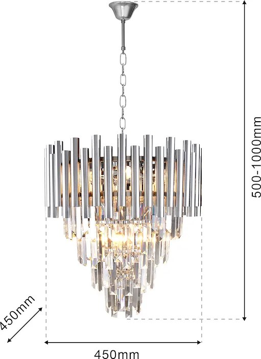 Luster Madison, 1x krištáľové/chrómové kovové tienidlo, (fi 45cm), ch