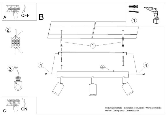 Sollux SL.1376 - Bodové svietidlo WINX 3xGU10/10W/230V čierna/meď