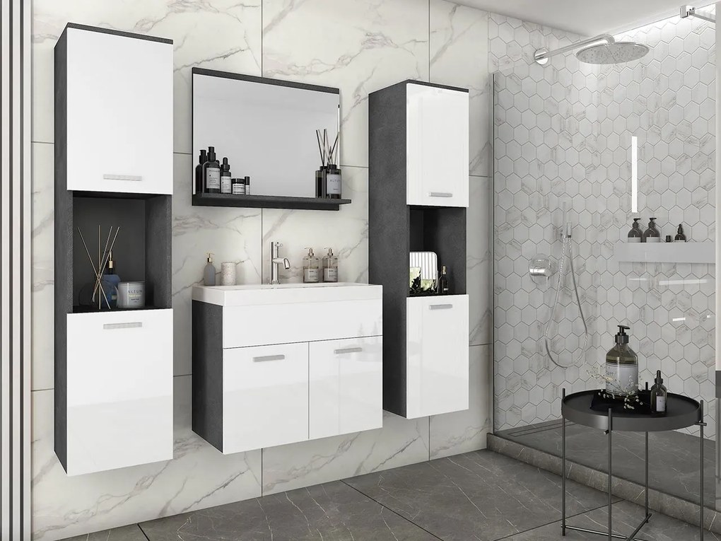 Kúpeľňový nábytok Floryna XL, Farby: biela / biely lesk, Sifón: so sifónom, Umývadlová batéria: Platino BCZ 020M