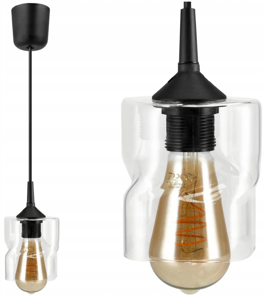 BERGE LED luster závesné stropné svietidlo E27 priehľadný sklenený štvorec