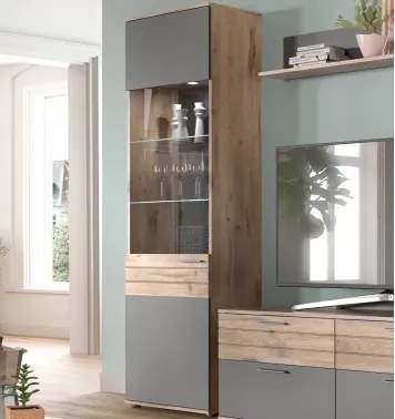 Vysoká vitrína Mason, dub/šedá%