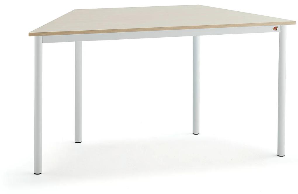Stôl SONITUS TRAPETS, 1200x600x720 mm, HPL - breza, biela