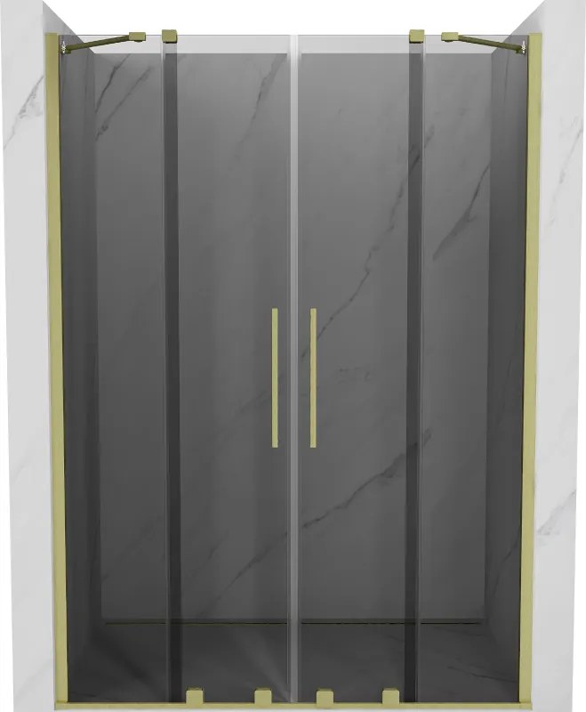 Mexen Velar Duo, posuvné sprchové dvere do otvoru 160 cm, 8mm šedé sklo, zlatá matná, 871-160-000-42-55