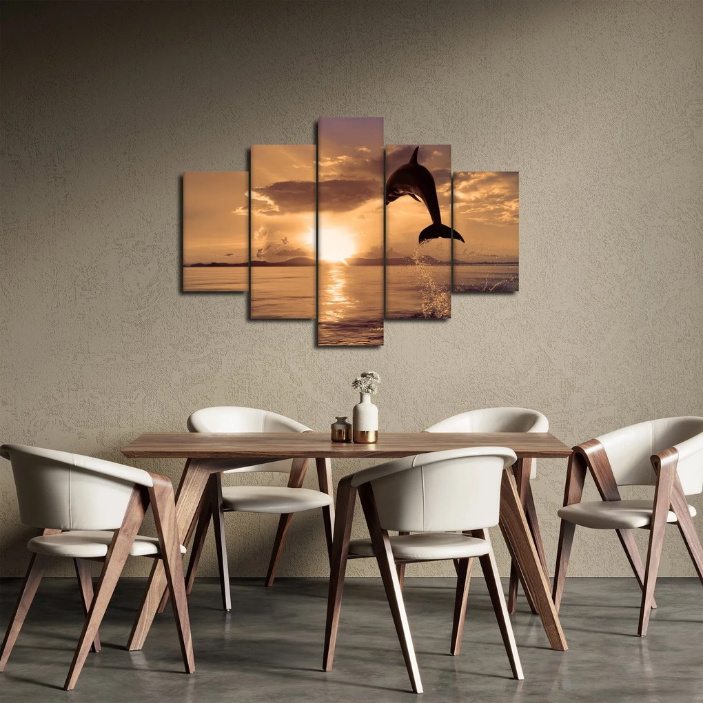 Obraz - Delfín pri západe slnka (150x105 cm)