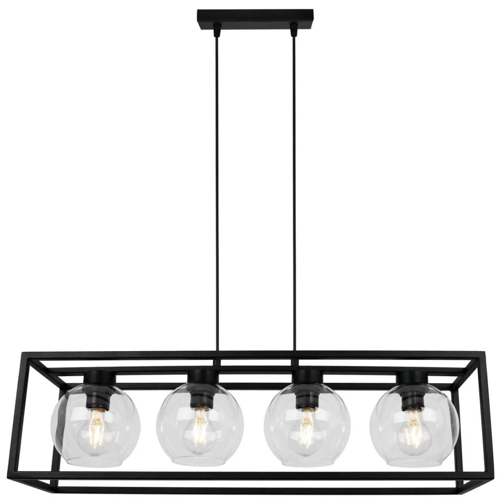 Závesné svietidlo Haga Cage, 4x transparentné sklenené tienidlo v kovovom ráme