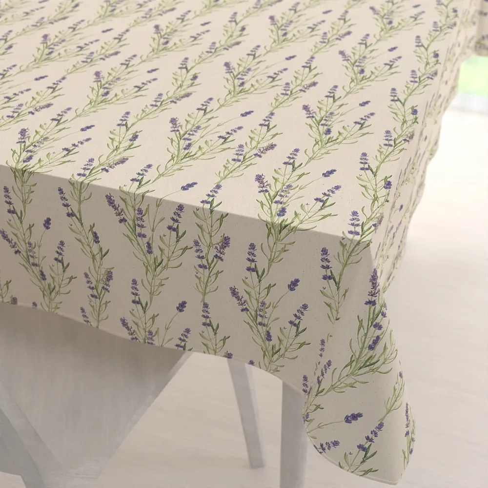 Biante Ľanový obdĺžnikový dekoračný obrus LEN-009 Levandule na režnom 60x100 cm