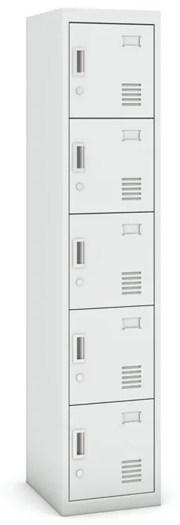 Šatníková skrinka s úložnými boxami, 5 boxov, 1800 x 380 x 450 mm, cylindrický zámok, sivá/sivá