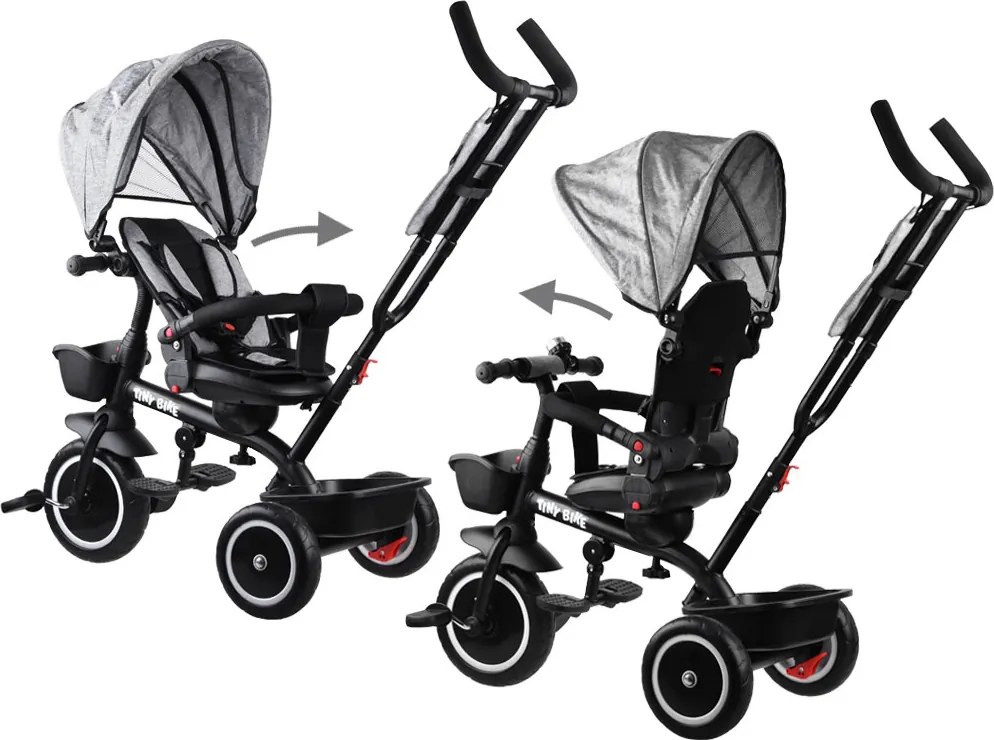 Detská trojkolka Tiny Bike 3 v 1 so strieškou, otočná SP0650 sivá