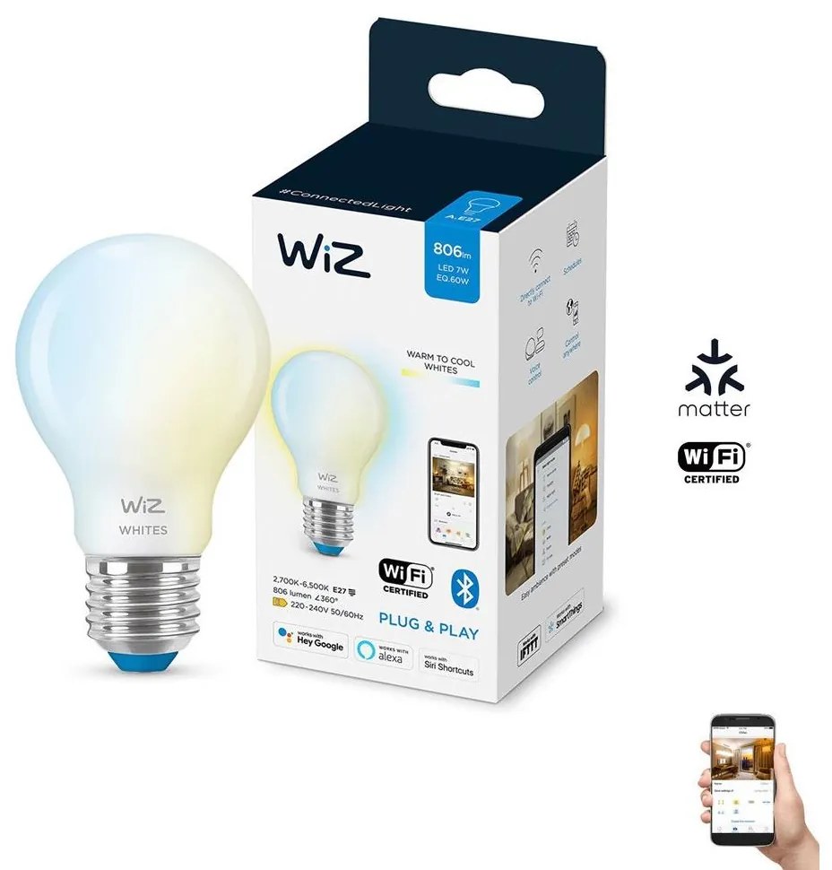 LED Stmievateľná žiarovka A60 E27/7W/230V 2700-6500K CRI 90 Wi-Fi - WiZ 8719514552081