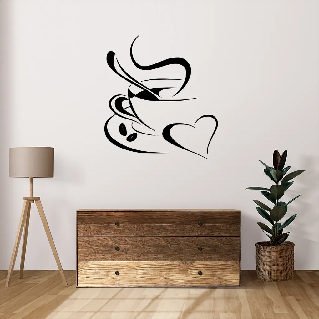 Veselá Stena Samolepka Láska ku káve Farba: růžová, Veľkosť: 60 x 54 cm