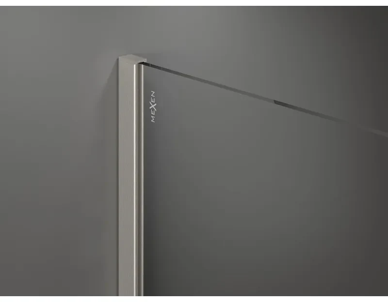 Mexen Kioto, sprchová zástena Walk-In 120 x 200 cm, 8mm číre sklo biely vzor, brúsená oceľ profil, 800-120-101-97-97