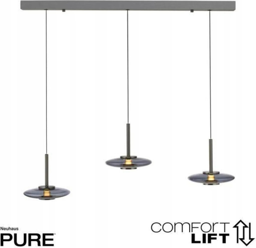 Paul Neuhaus Pure Vitrum 3-ramenné šedé, Comfort Lift, 2700K, Led