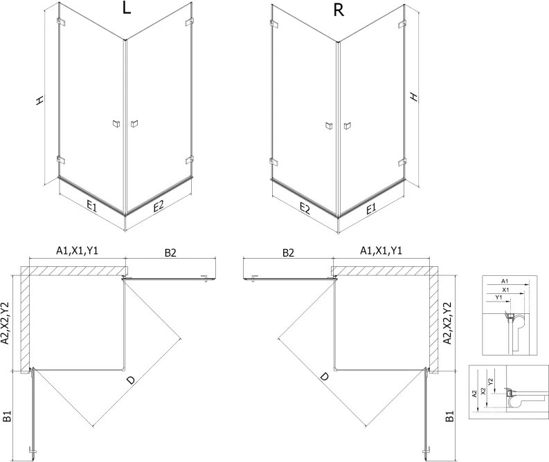 Mexen Lunar-B Duo, výklopný sprchový kút 100 x 85 cm, 8mm číre sklo, zlatý profil, 832-100L-085P-50-00