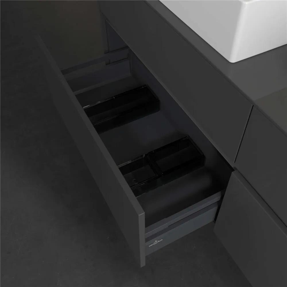 VILLEROY &amp; BOCH Collaro závesná skrinka pod dve umývadlá na dosku, 4 zásuvky, 1600 x 500 x 548 mm, Glossy Grey, C13700FP