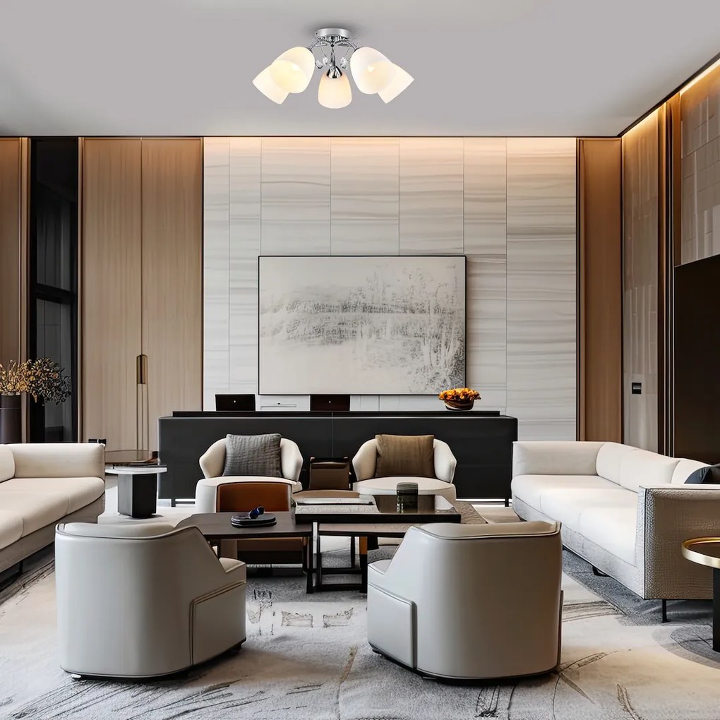 Stropné svietidlo Pireus, 5x biele sklenené tienidlo, ch