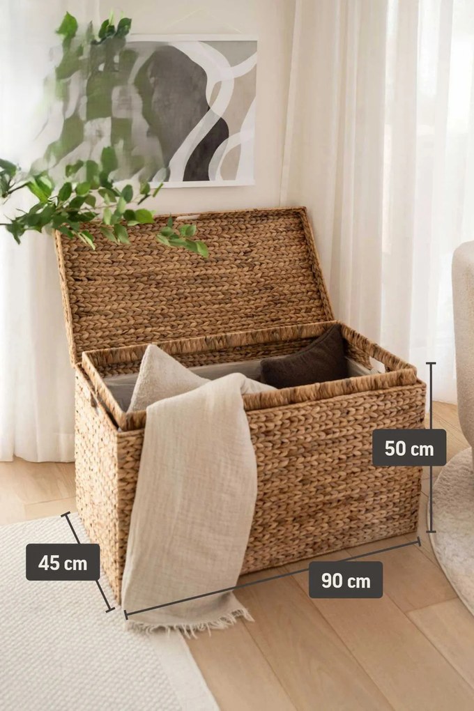 Truhla BIG, šírka 90 cm, vodný hyacint, natur