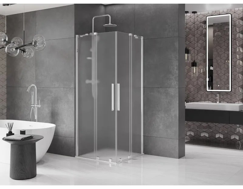 Mexen Velar Duo, sprchový kút s posuvnými dverami 90 x 90 cm, 8mm sklo námraza, chrómová, 871-090-090-32-01
