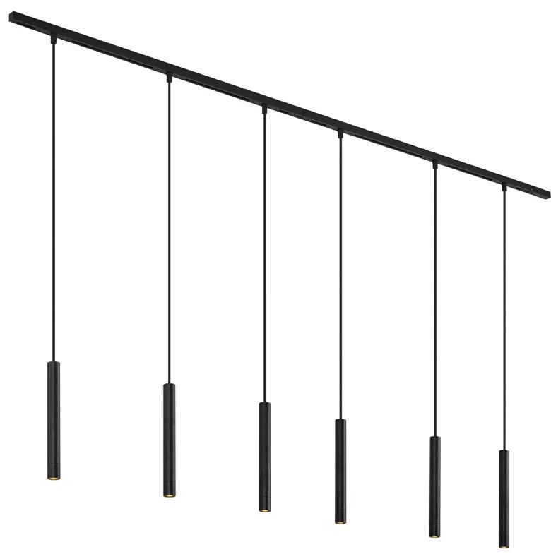 Moderný koľajnicový systém s 6 čiernymi závesnými svetlami 1-fázový - Slimline Keno