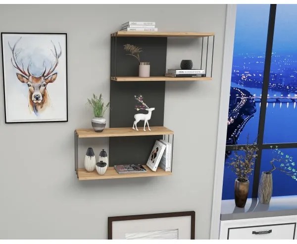 Nástenná polica DESTAN 96x65 cm antracit/hnedá