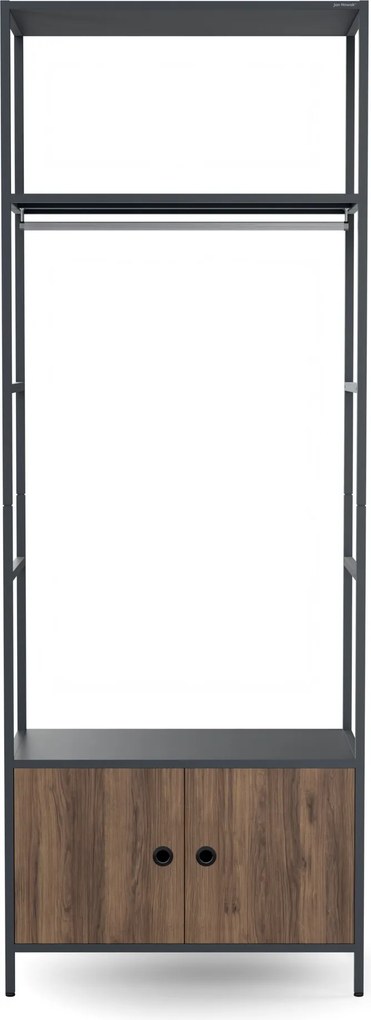 Kancelársky regál otvorený s tyčou na oblečenie, do recepcie a čakárne, kovový, antracitový/orech, 800x2200x400 mm: ARIEL Eco Design
