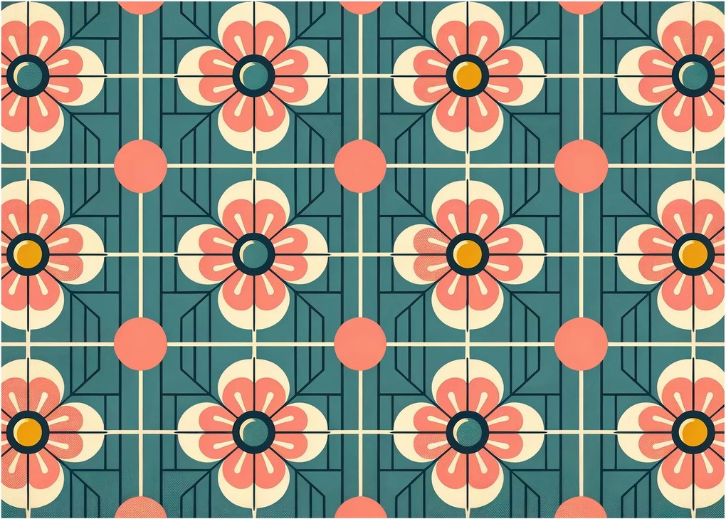 Sklenený obraz - Retro vzor s kvetmi (70x50 cm)