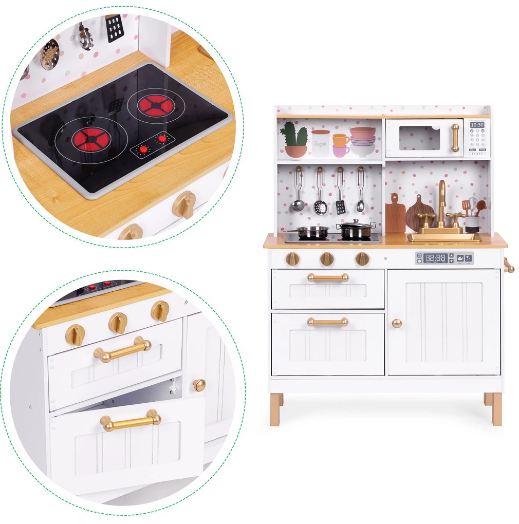 ECOTOYS Detská veľká drevená kuchynka so svetlom a zvukom