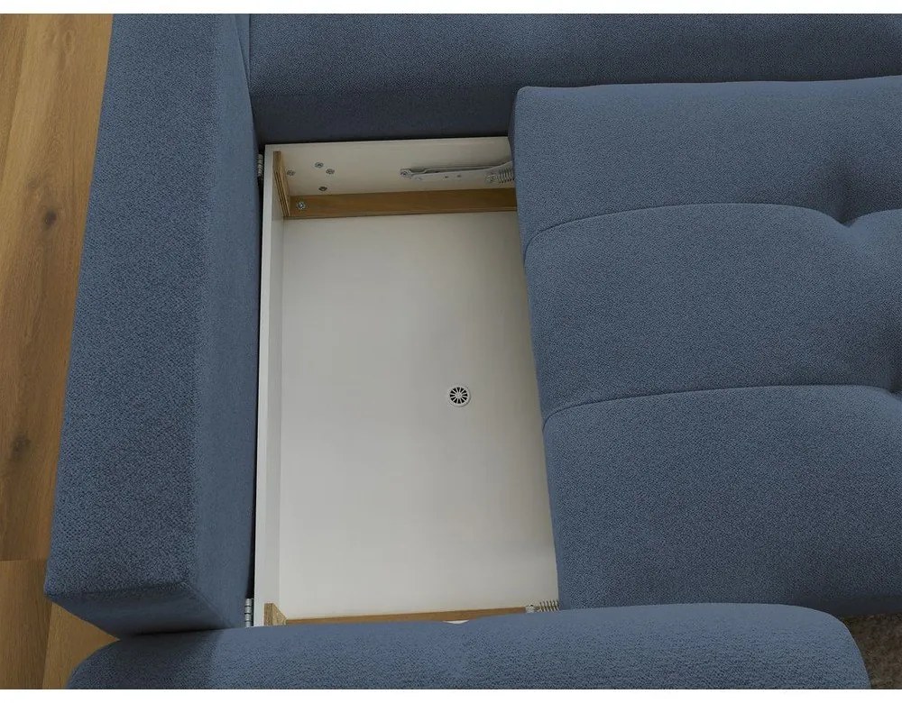 Modrá ženilková rozkladacia/s úložným priestorom rohová pohovka (pravý roh/s leňoškou) Roxelane – Bobochic Paris