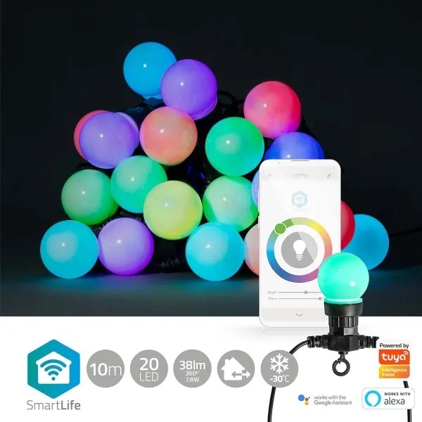 Nedis WIFILP03C20 - LED RGB Dekoračná reťaz 20xLED/8 funkcií 13m IP65 Wi-Fi Tuya