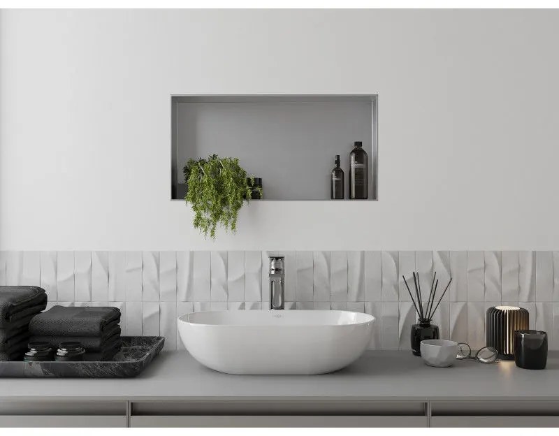 Mexen X-Wall-NR, polička na zapustenie pod obklad bez goliera 60 x 30 cm, oceľová, 1911603010