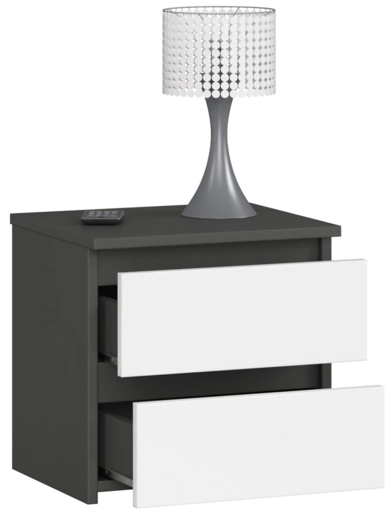 Nočný stolík CL2 s 2 zásuvkami šedý grafit/biely