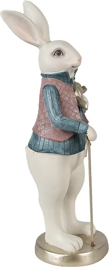 Dekorácia biely králik v košeli a s palicou - 12*10*32 cm