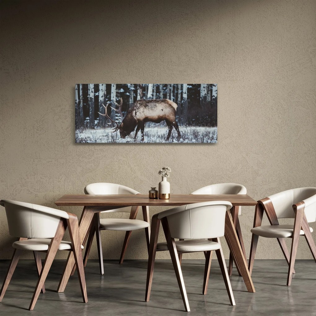 Obraz - jeleň v zime (120x50 cm)