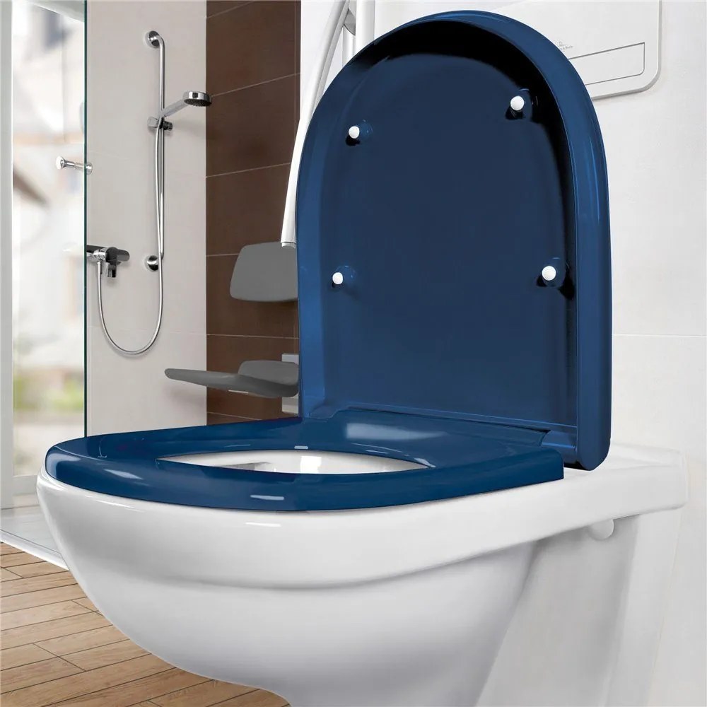 VILLEROY &amp; BOCH ViCare WC sedátko Kompakt s poklopom, s funkciou QuickRelease a Softclosing, Blue, s povrchom AntiBac, 9M67S1P1