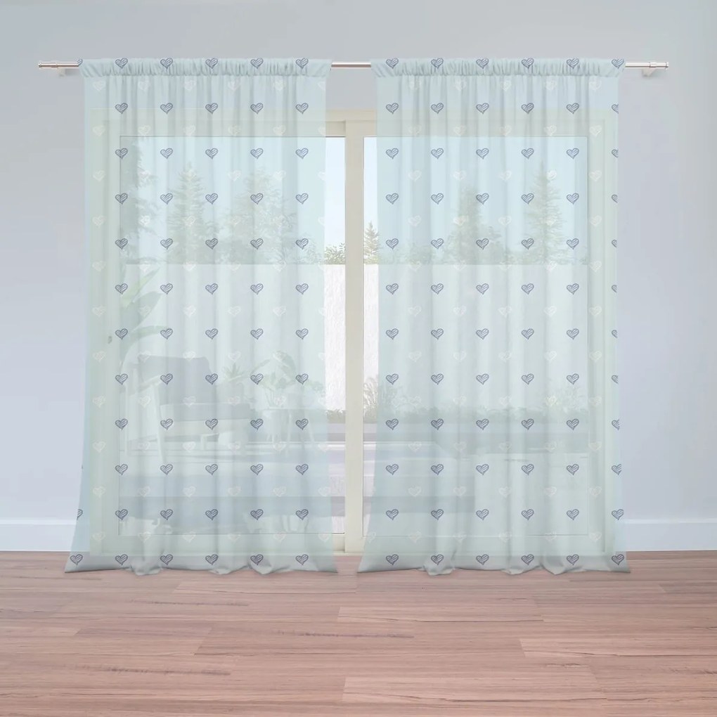 Sablio Záclony Srdce na modrej: 2ks 150x250cm