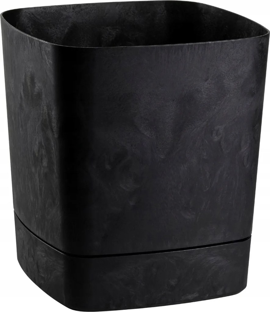 Plastový květináč s podmiskou Cubi 30x30 cm černý beton